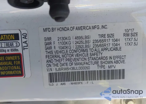 2018 Honda Cr-V Lx from USA, damaged, VIN 5J6RW5H38JL000050